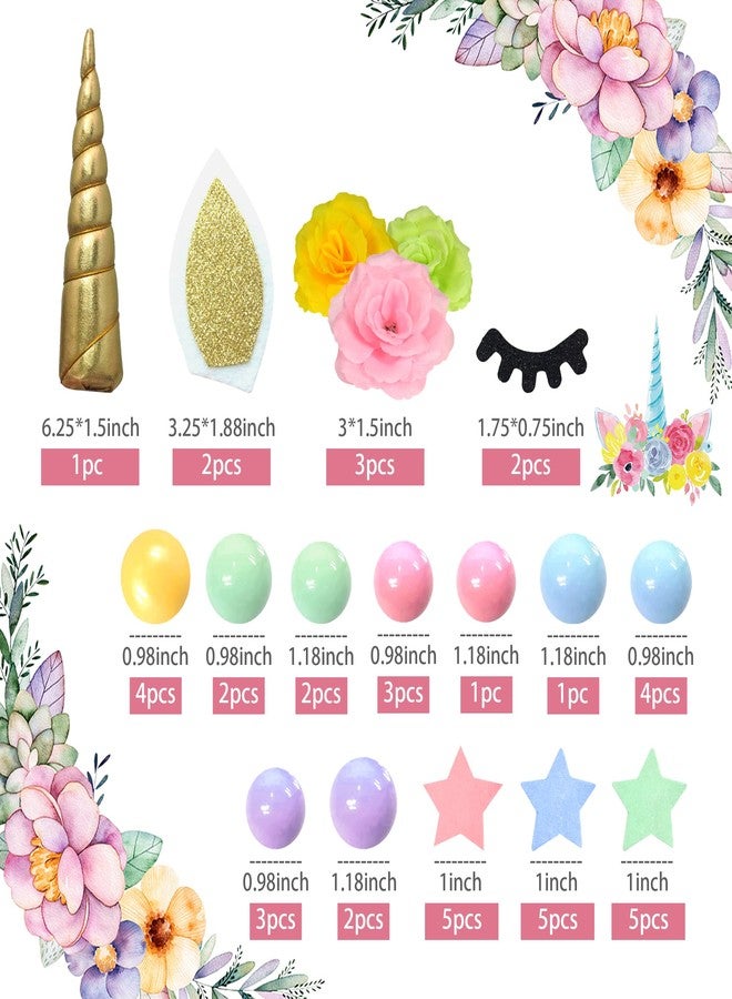 DRWATE 41 PCS Unicorn Cake Topper Unicorn Flower Cake Decorations with Flowers Balls Unicorn Happy Birthday Cake Decorations (Multicolor) - Image 2